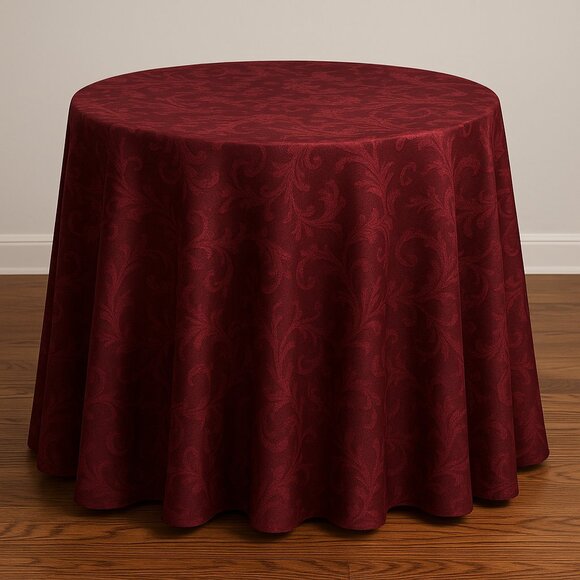 Burgundy Damask Round Tablecloth – 70" - Picture 1 of 6